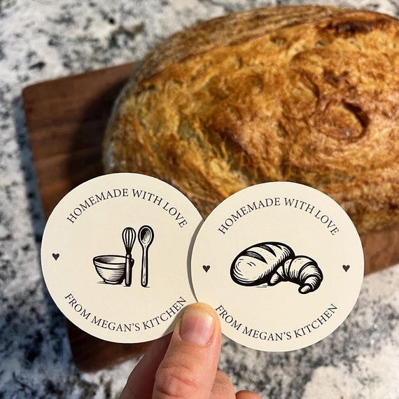 Homemade with love Baked Goods Stickers, Labels for your Packaged Baked Goods, Personalized with your Name, Custom Name Stickers