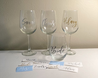 Wine Glass Decal, Custom Name Vinyl Decal for Glass, Personalized Name Decal, Custom Name Stickers, Bridal Party Gift, Wedding