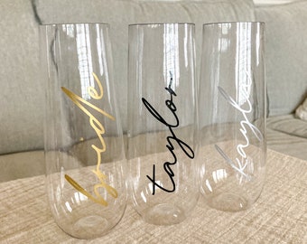 Champagne Flute Decals, Custom Champagne Decals, Personalized Champagne Decals, Bachelorette Party, Bridal Party Gift