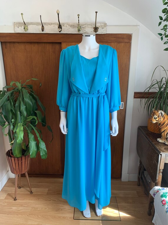 1970s Vintage HERMANN LANGE COLLECTION Turquoise Blue Chiffon Grecian Maxi  Dress Long Sleeved Uk 12 14 Evening Wedding Bridesmaids 70s - Etsy Finland