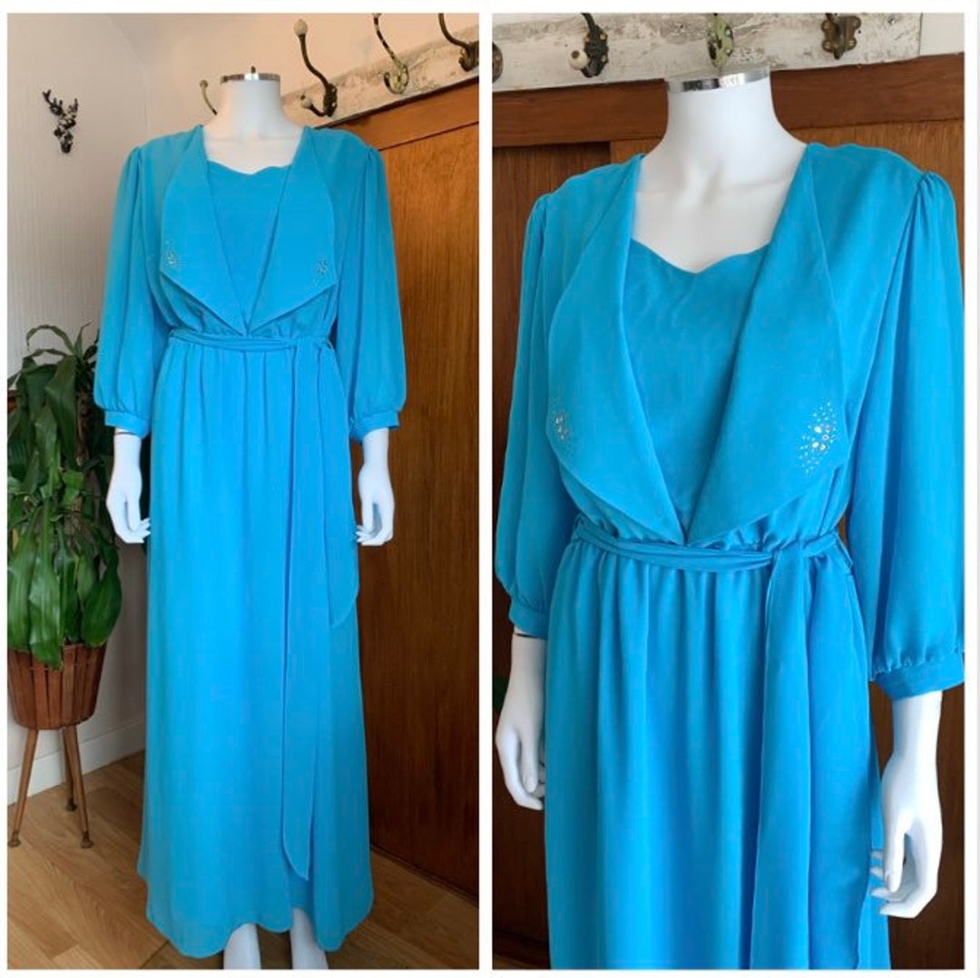 1970s Vintage HERMANN LANGE COLLECTION Turquoise Blue Chiffon Grecian Maxi  Dress Long Sleeved Uk 12 14 Evening Wedding Bridesmaids 70s - Etsy Finland