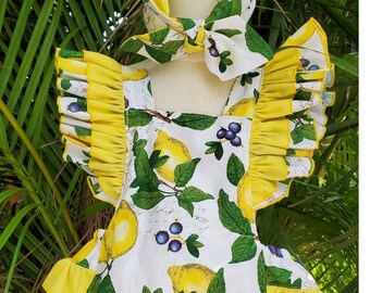 Summer Girl Romper Lemon Fruit Print romper Baby girl summer outfit Toddler romper Baby Romper Overall Playsuit Custom romper Size 0-24m