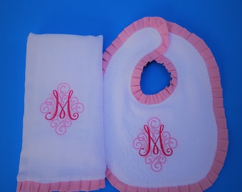 Baby Bib, Burp Cloth, Monogrammed Bib, Monogrammed Burp Cloth, Baby Gift, Baby Shower Gift, Personalized Baby Gift, Baby Girl Gift.