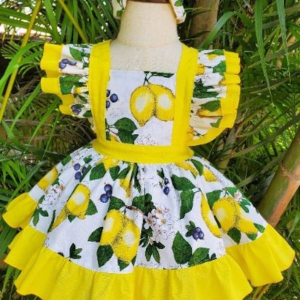 Summer Fruit Dress Toddler Girl Lemons Summer dress Toddler dress Birthday party dress Baby girl dress Girl