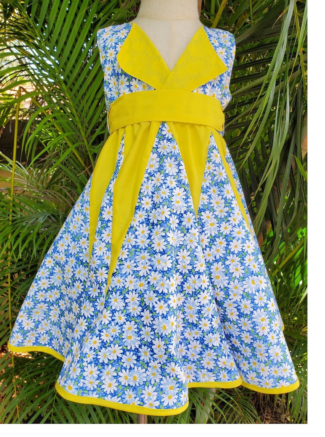 Summer Girl Dress Blue and Yellow Dress Easter Toddler Dress Daisy