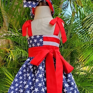 Girl dress Patriotic Dress 4th of July dress Memorial Day American Flag Toddler dress Red, white and blue dress Pinafore dress Size 0m-10y