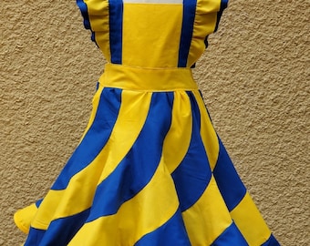 Girl dress Blue and yellow dress Easter toddler dress Spring dress Swirl dress Twirl dress Summer dress Girl outfit Size 6m–8y