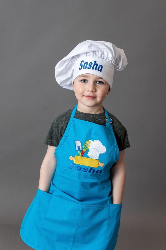 Set Tablier Et Chapeau De Chef Enfant - Blanc, 2 Grandes Poches, Réglable - Cuisine, Peinture, Pâtisserie - 3-6 Ans