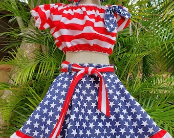 Sommarklänning 4 juli Patriotisk flickoutfit Självständighetsdagen Sommarflickkjolset Sommarset Rött, vitt, blått set
