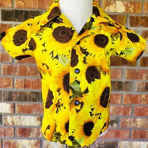 Boy shirt Summer outfit Sunflowers print Short sleeve shirt  Button down shirt Toddler button down shirt Matching outfit Size N/B - 10 y