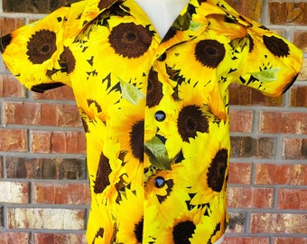 Jongensshirt Zomeroutfit Zonnebloemenprint Shirt met korte mouwen Button-downshirt Peutershirt Bijpassende outfit Maat N/B - 10 jaar