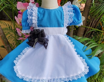 Alice in Wonderland dress Alice in Wonderland birthday outfit Alice dress Alice  costume Blue toddler dress Size 0m-10y