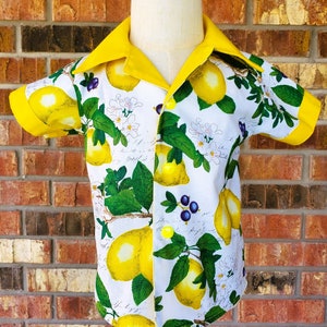 Boy shirt Summer outfit Lemons print Short sleeve shirt  Button down shirt Toddler button down shirt Matching outfit Size N/B - 10 y