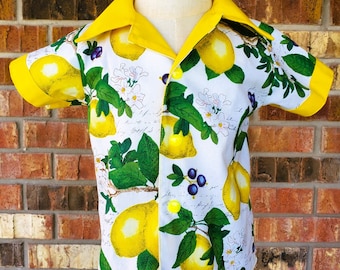Jongensshirt Zomeroutfit Citroenprint Shirt met korte mouwen Button-downshirt Peutershirt Bijpassende outfit Maat n/b - 10 jaar