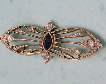 Vintage Gold tone/ sapphire brooch/pin.