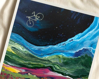 Starry Night Bicycle Constellation Print - Colorful Abstract Landscape Poster - In Dreams Awake