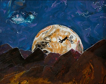 Abstract Moonscape Mountain Biker - BMX rider - PRINT from original painting