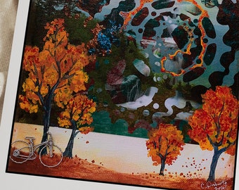 Vibrant Autumn Breeze Abstract Wall Art Poster - Print of Original Cycling Art Painting