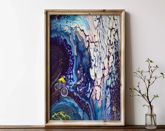 Abstract Mountain Bike Art Print – Waterfall Cycling Poster