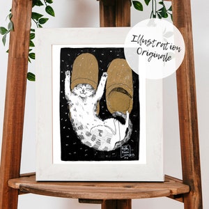 Original Illustration Cat and Slippers - Inktober