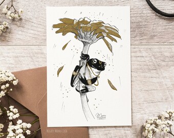 Forest Frog Postcard - Inktober 2022 - Black and Gold Felt - Animal Totem