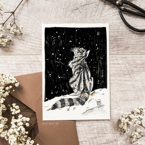 Carte Postale Chat Noir Neige