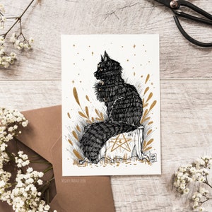 Carte Postale Chat Noir Mystique Esotérique