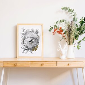 Póster A4 - Ilustración original de ardilla dormida - Impresión de 200 g - Arte animal - Decoración de pared - Regalo natural -