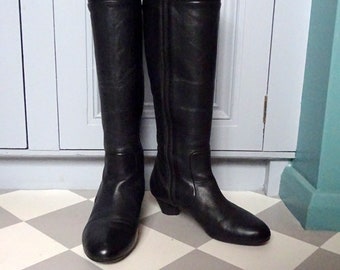 Long Black Leather CAMPER BOOTS / Low CUBAN Heel....UK4 / EU37 Narrow Fit / Good Used Condition