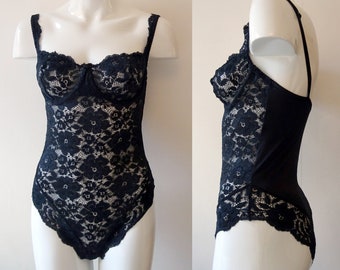 A 90s Vintage BHS Black LACY BODY...UK10 38B / Good, Clean Condition.