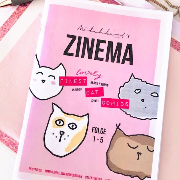 Zinema Cat Comics Zine Cat books Zinester Sammeln Lesen lachen lieben Überraschung mit Extra Heftchen Self Publishing Zines