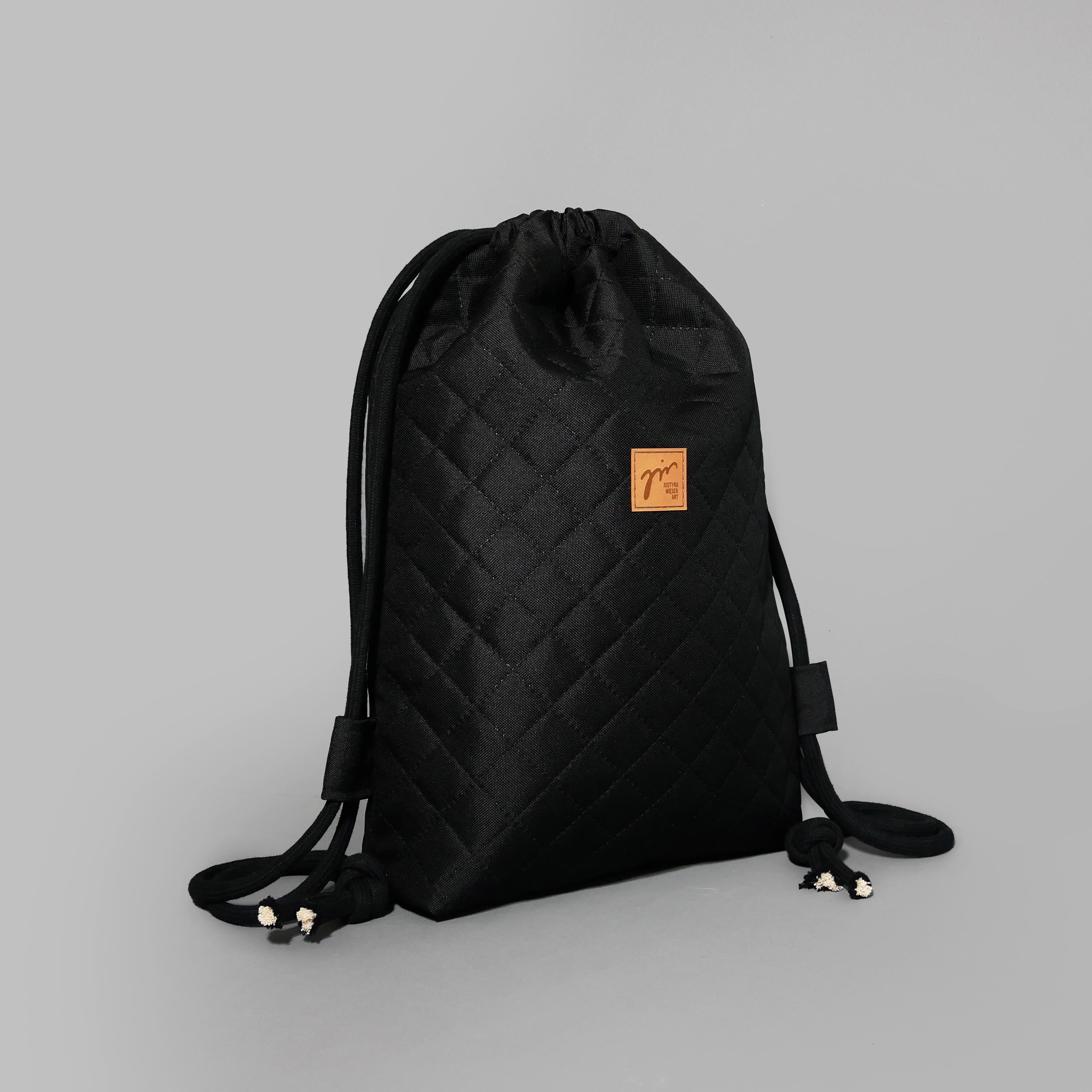 Black Quilted Nylon Drawstring Backpack Allston - Quilted Nylon Puffer - Urban Expressions main image 3