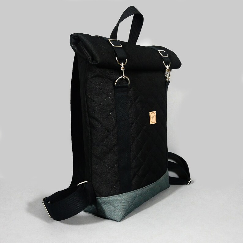Roll Top Backpack Black Elegant Quilted Backpack Minimalist - Etsy