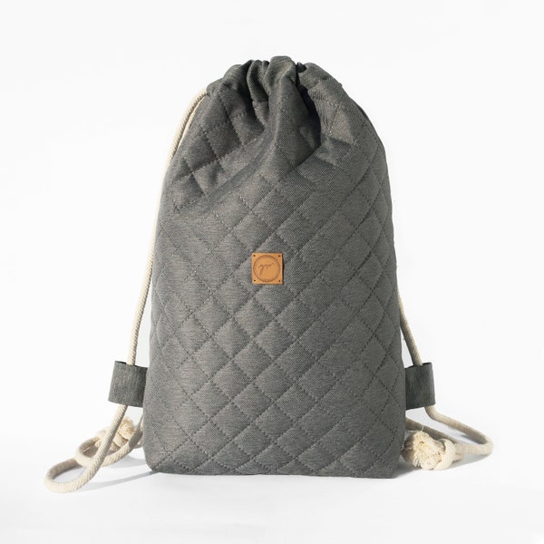 Sac à dos élégant pour femme, sac à cordon de serrage, sac gris, imperméable, durable, original, de haute qualité