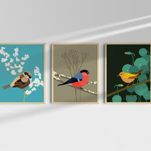 Birds Mini Art Prints Set, Minimalist Bird Posters, Bird Lover Gift, Nature Lover Prints, Wall Decor 7x9 inch/18x24 cm