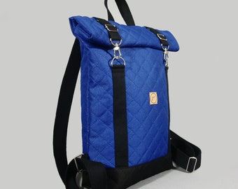 Rolltop Rucksack blau, Minimalistischer Rucksack, Unisex Rucksack, Roll-Top Rucksack blau, Eleganter Rucksack