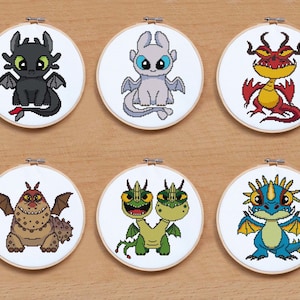 Dragons cross stitch pattern, Toothless cross stitch, Hookfang, Barf and Belch, Meatlug, How to train your dragon, Modern cross stitch, PDF
