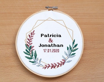 Wedding cross stitch pattern Custom cross stitch Floral embroidery pattern Wedding gift Anniversary cross stitch Bridal shower Chart PDF