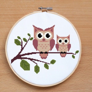 Cute Owl cross stitch pattern PDF Baby cross stitch Easy Modern cross stitch Birds Animal cross stitch Mama & Baby Nursery decor Baby shower