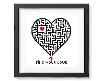 Valentines day Heart Cross Stitch pattern Love cross stitch Modern cross stitch Gift for Him Easy cross stitch Gift PDF