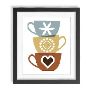 Kitchen cross stitch pattern PDF Cups cross stitch Kitchen wall decor Home decor Easy cross stitch Modern Kitchen embroidery pattern