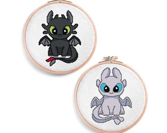 Black and White Dragons Cross Stitch Pattern: Easy Modern Design (PDF)