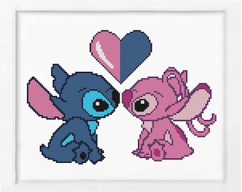 Stitch cross stitch pattern PDF Angel cross stitch Stitch and Angel Baby gift Baby cross stitch pattern Nursery decor