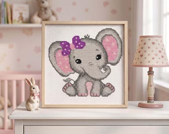 Baby Elephant Cross Stitch Pattern, Girl Nursery Decor (PDF)