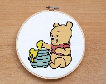 Winnie the Pooh cross stitch pattern PDF Baby cross stitch Modern Easy Counted cross stitch Baby gift Nursery wall decor Beginners