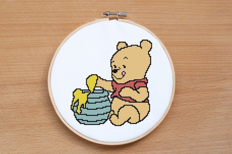 Winnie the Pooh cross stitch pattern PDF Baby cross stitch Modern Easy Counted cross stitch Baby gift Nursery wall decor Beginners image 1