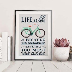 Bicycle Bike cross stitch pattern PDF Quote cross stitch Life is like Modern cross stitch Easy cross stitch Home decor Gift