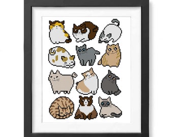 Mini Cute Cats Cross Stitch Pattern – Funny Pet Embroidery (PDF Chart)