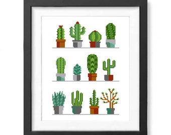 Cactus Cross Stitch Pattern, Cactus in pot, Home Plants Cross Stitch Pattern, Modern Floral Embroidery Pattern, PDF file, Digital download