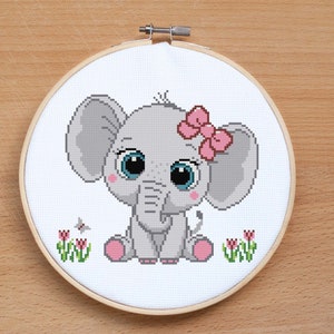 Schattige baby meisje olifant kruissteekpatroon baby dier kruissteek moderne kruissteek kinderkamer inrichting kraamcadeau pdf